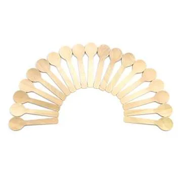 COOBL 3.9 Inches Mini Kitchen Wooden Ice Cream Dessert Spoons Disposable Wood Cutlery Tableware,Pack of 100