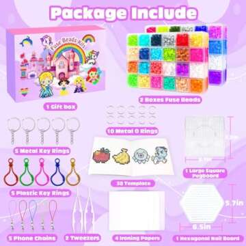 Fuse Beads Kit - 48 Colors 5mm Fuse Beads Set with Pegboards, Ironing Papers and Accessories, Fuse B...