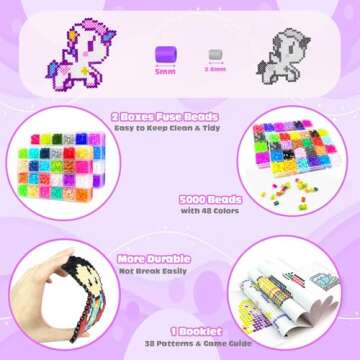 Fuse Beads Kit - 48 Colors 5mm Fuse Beads Set with Pegboards, Ironing Papers and Accessories, Fuse Beads 2 Boxes, DIY Craft Kits for Kids, Arts and Crafts Gifts for Girls & Boys Christmas Birthday