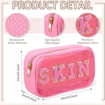 4 Pieces Chenille Letter Cosmetic Bag Set Nylon PVC Clear Waterproof Makeup Pouch Stuff Hair Travel Bag Zipper Multi Purpose Aesthetics Toiletry Organizer for Women Gym Travel Beach (Fresh Colors)