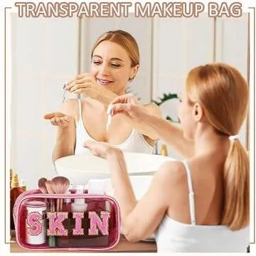 4 Pieces Chenille Letter Cosmetic Bag Set Nylon PVC Clear Waterproof Makeup Pouch Stuff Hair Travel Bag Zipper Multi Purpose Aesthetics Toiletry Organizer for Women Gym Travel Beach (Fresh Colors)