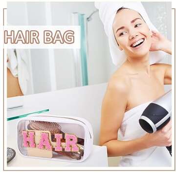 4 Pieces Chenille Letter Cosmetic Bag Set Nylon PVC Clear Waterproof Makeup Pouch Stuff Hair Travel Bag Zipper Multi Purpose Aesthetics Toiletry Organizer for Women Gym Travel Beach (Fresh Colors)