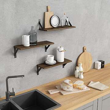 Rustic Floating Shelves Set of 3 - 17 Inch Natural Wood Wall Shelves