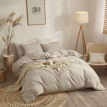 AMWAN Modern Style Beige Duvet Cover King Size Boho Beige Comforter Cover 100% Washed Cotton Bedding...