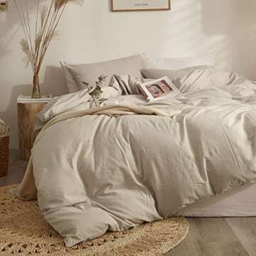 AMWAN Modern Style Beige Duvet Cover King Size Boho Beige Comforter Cover 100% Washed Cotton Bedding Sets Soft Cotton Beige Bedding Cover Luxury Light Tan Duvet Cover with Zipper Closure