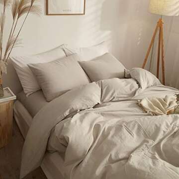 AMWAN Modern Style Beige Duvet Cover King Size Boho Beige Comforter Cover 100% Washed Cotton Bedding Sets Soft Cotton Beige Bedding Cover Luxury Light Tan Duvet Cover with Zipper Closure