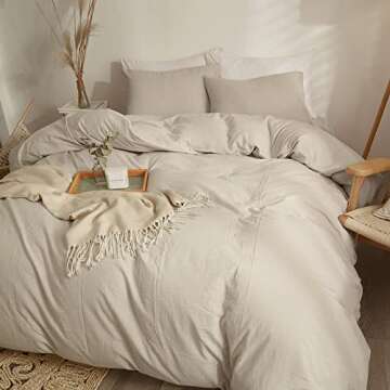 AMWAN Modern Style Beige Duvet Cover King Size Boho Beige Comforter Cover 100% Washed Cotton Bedding Sets Soft Cotton Beige Bedding Cover Luxury Light Tan Duvet Cover with Zipper Closure