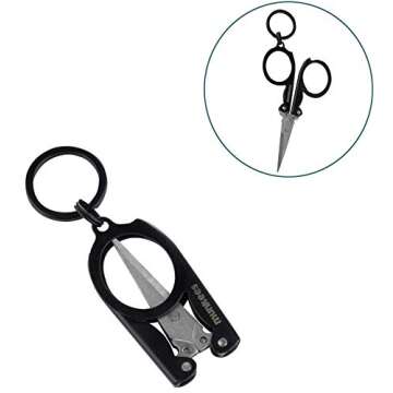 Munkees Mini Folding Scissors Keychain - Stainless Steel Portable & Foldable Travel Cutter Pocket Key Ring - Small Key Chain, Scissor Tool for Crafting, Emergency, Survival, Camping & Outdoors