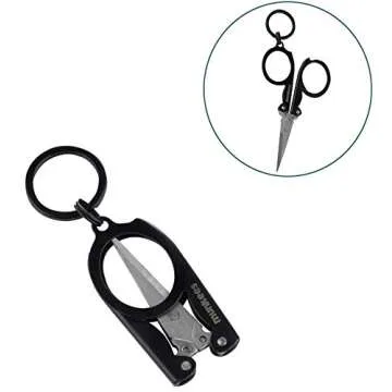 Munkees Mini Folding Scissors Keychain - Stainless Steel Portable & Foldable Travel Cutter Pocket Key Ring - Small Key Chain, Scissor Tool for Crafting, Emergency, Survival, Camping & Outdoors