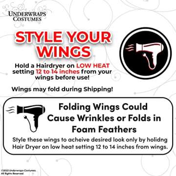 UNDERWRAPS Large Costume Foam Angel Wings - Adult Huge Foam Angel Wings Halloween Costume, 3 Feet Long Photoshoot Prop Dark Wings for Men & Women, (Angel Wings, White) (30639 OS)