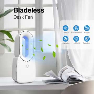 CONBOLA Desk Bladeless Fan, 11.8 inch Small Quiet Office Fan with 5 Colors LED Light, Touch Control,...
