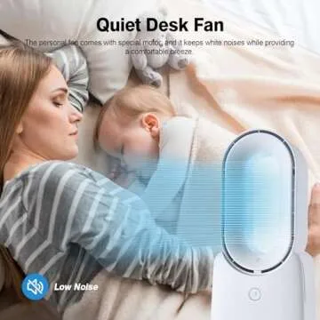 CONBOLA Desk Bladeless Fan, 11.8 inch Small Quiet Office Fan with 5 Colors LED Light, Touch Control, 3 Speed Adjustment, Small Personal Cooling Fan Usb Table Fan for Bedroom, Home, Office