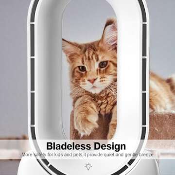 CONBOLA Desk Bladeless Fan, 11.8 inch Small Quiet Office Fan with 5 Colors LED Light, Touch Control, 3 Speed Adjustment, Small Personal Cooling Fan Usb Table Fan for Bedroom, Home, Office