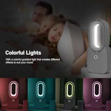 CONBOLA Desk Bladeless Fan, 11.8 inch Small Quiet Office Fan with 5 Colors LED Light, Touch Control, 3 Speed Adjustment, Small Personal Cooling Fan Usb Table Fan for Bedroom, Home, Office