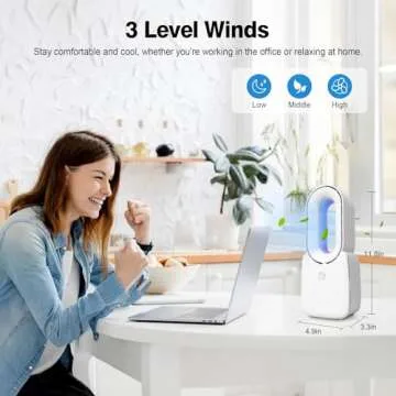 CONBOLA Desk Bladeless Fan, 11.8 inch Small Quiet Office Fan with 5 Colors LED Light, Touch Control, 3 Speed Adjustment, Small Personal Cooling Fan Usb Table Fan for Bedroom, Home, Office