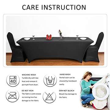 Obstal 8ft Stretch Spandex Table Cover for Standard Folding Tables - 2 Pack Universal Rectangular Fitted Tablecloth Protector for Wedding, Banquet and Party, Black