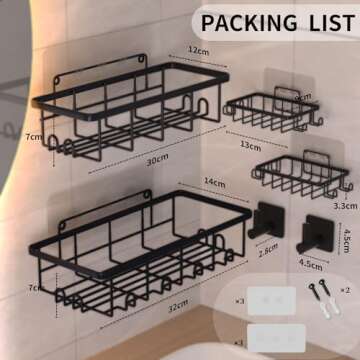 TDFERAN Shower Shelves 6 Pack, Adhesive Shower Caddy, Rustproof Stainless Steel Large Capacity Shelves for Bathroom Organizer, Shower Caddy Apartment, No Drilling Shelves for Bathroom Storage