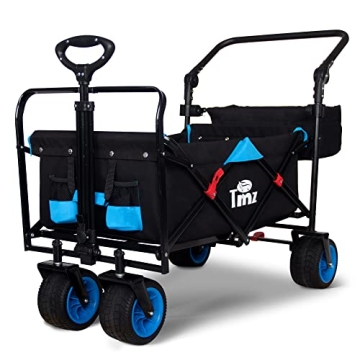 TMZ All Terrain Wide Wheel Utility Folding Wagon | Heavy Duty Garden Cart | Adjustable Handle & Brak...