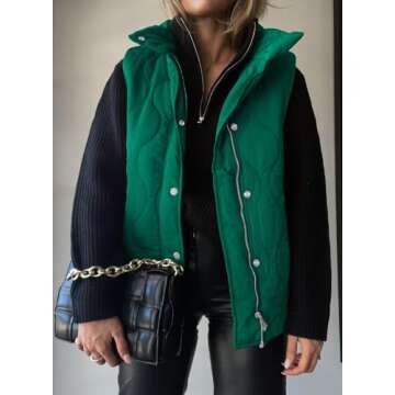 EVALESS Fall Spring 2025 Clothes for Women Cropped Puffer Vest Lightweight Quilted Stand Collar Slee...