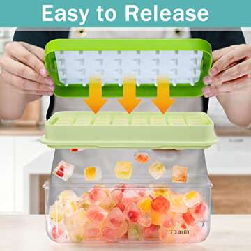 TEBLEI Ice Cube Tray with Lid and Bin, 96 Pcs Mini Ice Cube Trays with Scoop and Tongs, Ice Maker fo...