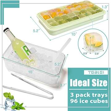 TEBLEI Ice Cube Tray with Lid and Bin, 96 Pcs Mini Ice Cube Trays with Scoop and Tongs, Ice Maker for Small Freezer, Kitchen Gadgets and Apartment Essentials, Easy-Release & Stackable