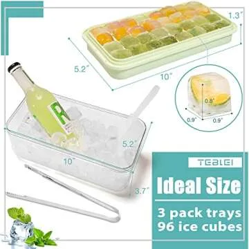 TEBLEI Ice Cube Tray with Lid and Bin, 96 Pcs Mini Ice Cube Trays with Scoop and Tongs, Ice Maker for Small Freezer, Kitchen Gadgets and Apartment Essentials, Easy-Release & Stackable
