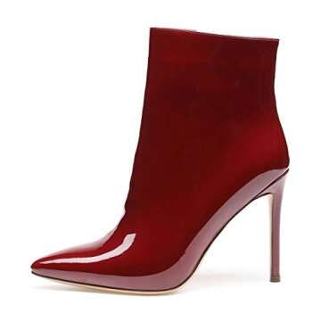 Castamere Womens High Heel Ankle Boots Pointed Toe Slip-on Buckle Stiletto Boot 10CM Heels Patent Wi...