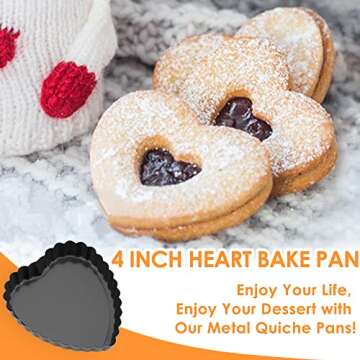 Gutsdoor Mini Tart Pan 4 Inch Heart Shape with Removable Bottom Quiche Pan Nonstick Round Quiche Pie Pan Set of 6