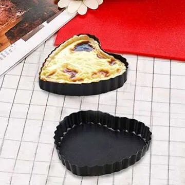 Gutsdoor Mini Tart Pan 4 Inch Heart Shape with Removable Bottom Quiche Pan Nonstick Round Quiche Pie Pan Set of 6