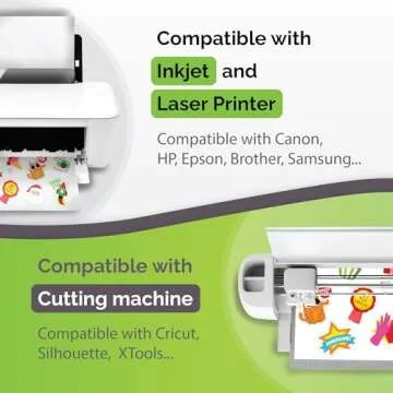 Premium Printable Vinyl Sticker Paper for Inkjet & Laser Printer - 34 Sheets Self-Adhesive Sheets Matte White Waterproof, Dries Quickly Vivid Colors, Holds Ink well- Tear Resistant