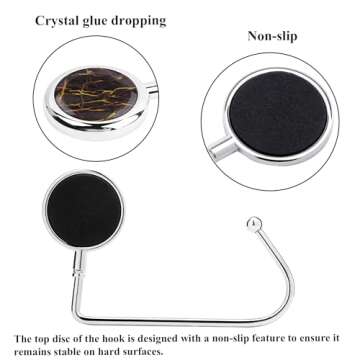 Cheliz Purse Hook Set of 3 - Hanger Table Hanger Holder Womens Bag Storage (long3-Marble)