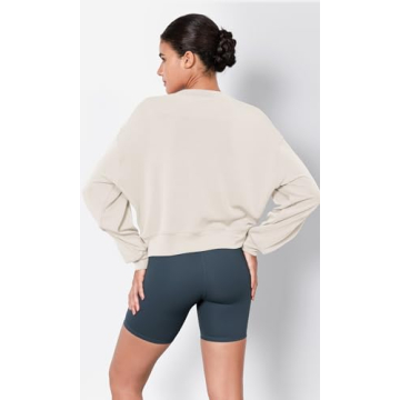ODODOS Modal Soft Long Sleeve Cropped Sweatshirts for Women Oversized Crew Neck Pullover Crop Top, Ivory, Medium