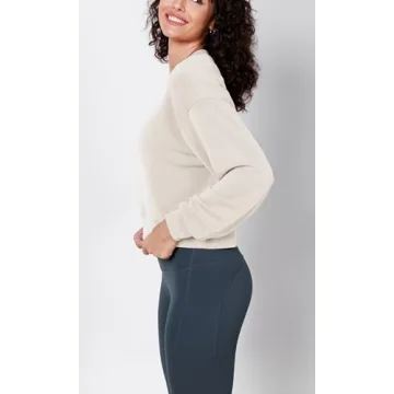 ODODOS Modal Soft Long Sleeve Cropped Sweatshirts for Women Oversized Crew Neck Pullover Crop Top, Ivory, Medium