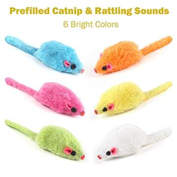 MeoHui Fur Mice Cat Toys, Rattling Catnip Cat Toys Mice, 5.5” Real Little Mice Size Cat Mouse Toys with Rattle Sound, Catnip Prefilled Cat Mice Toy for Indoor Cats Kitten Interactive Play Fetch