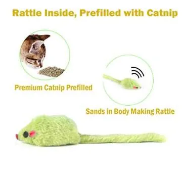 MeoHui Fur Mice Cat Toys, Rattling Catnip Cat Toys Mice, 5.5” Real Little Mice Size Cat Mouse Toys with Rattle Sound, Catnip Prefilled Cat Mice Toy for Indoor Cats Kitten Interactive Play Fetch