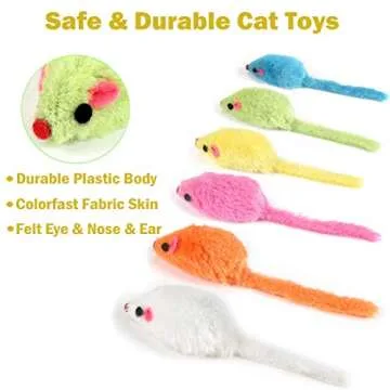 MeoHui Fur Mice Cat Toys, Rattling Catnip Cat Toys Mice, 5.5” Real Little Mice Size Cat Mouse Toys with Rattle Sound, Catnip Prefilled Cat Mice Toy for Indoor Cats Kitten Interactive Play Fetch