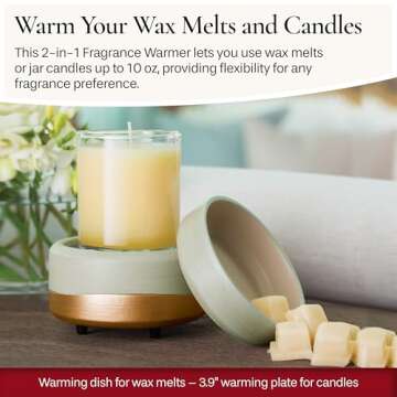 CANDLE WARMERS ETC 2-in-1 Candle and Fragrance Warmer for Warming Scented Candles or Wax Melts and T...