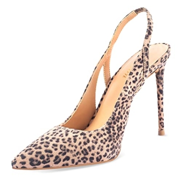 Yumlon Women's Leopard High Heels Pointed Closed Toe Pump Dress Shoes Stiletto Heels for Women 4.5 I...