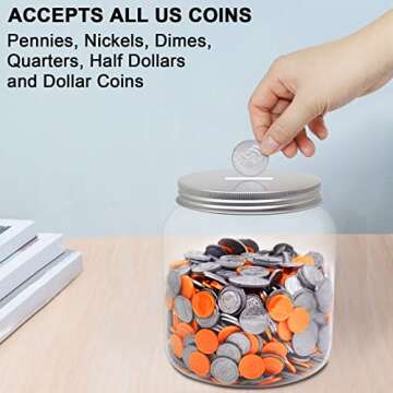 Mczxon Large Coin Jar Bank, Big Clear Plastic Coin Money Tip Change Saving Piggy Jar with Silver Slotted Lid, Large Plastic Coins Piggy Money Change Clear Bank Jar for Adults Teens Kids Girls Boys