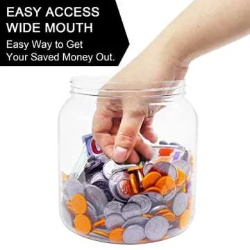 Mczxon Large Coin Jar Bank, Big Clear Plastic Coin Money Tip Change Saving Piggy Jar with Silver Slotted Lid, Large Plastic Coins Piggy Money Change Clear Bank Jar for Adults Teens Kids Girls Boys
