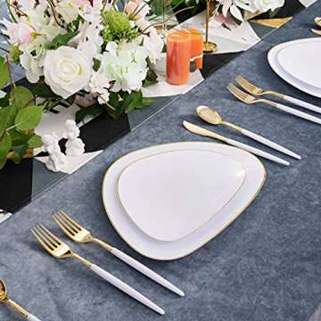 Supernal 60pcs Gold Plastic Dinnerware for Weddings