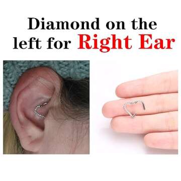 VOJO 16G G23 Titanium Daith Piercing Jewelry Heart Clicker Cartilage Tragus Earring for Women (8mm,F...