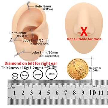 VOJO 16G G23 Titanium Daith Piercing Jewelry Heart Clicker Cartilage Tragus Earring for Women (8mm,For Right Ear Silver)