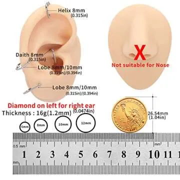 VOJO 16G G23 Titanium Daith Piercing Jewelry Heart Clicker Cartilage Tragus Earring for Women (8mm,For Right Ear Silver)