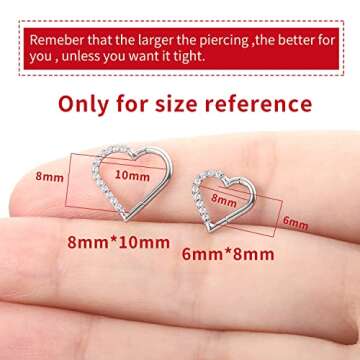 VOJO 16G G23 Titanium Daith Piercing Jewelry Heart Clicker Cartilage Tragus Earring for Women (8mm,For Right Ear Silver)