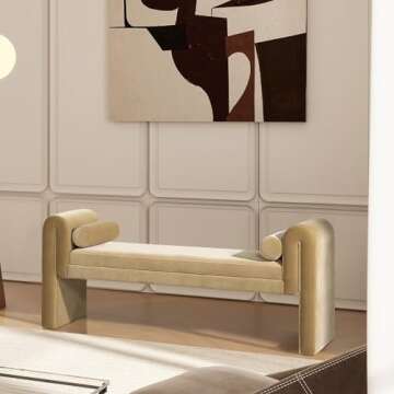 Jennifer Taylor Home Mason 60.5" Arched Arm Bench with Bolster Pillows, Camel Brown Beige Performanc...