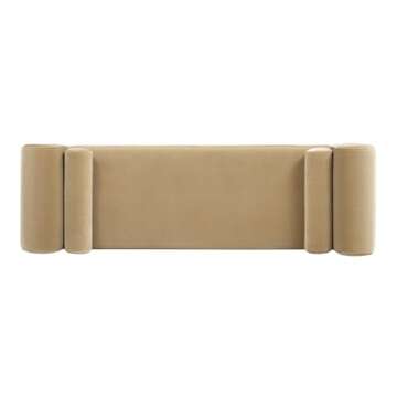 Jennifer Taylor Home Mason 60.5" Arched Arm Bench with Bolster Pillows, Camel Brown Beige Performance Velvet