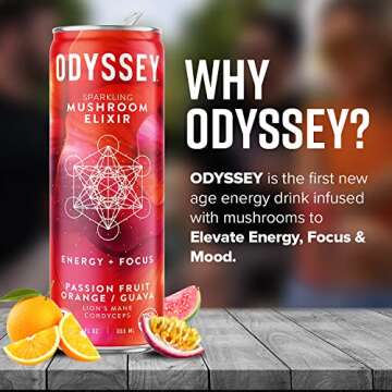 Odyssey Elixir Functional Beverage - Adaptogen Drink with Lions Mane, Cordyceps, L Theanine & Green ...