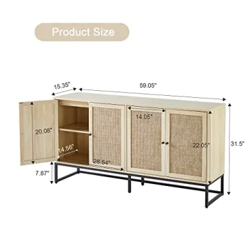 Stylish QEIUZON Modern Sideboard Cabinet with Rattan Doors