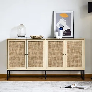 Stylish QEIUZON Modern Sideboard Cabinet with Rattan Doors